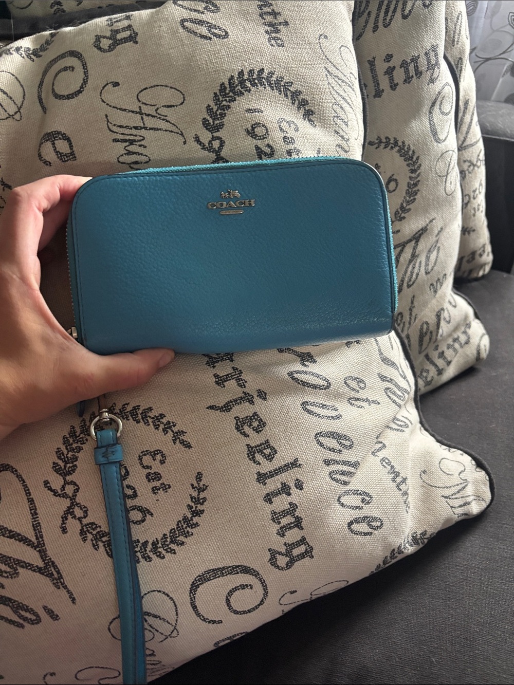 Coach Blue Leather Zip Wristlet with Detachable Strap